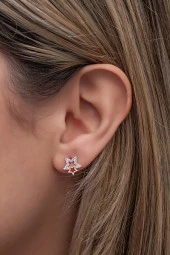 925 Ayar Gümüş Zirkon Taşlı Çift Yıldız Model Küpe thumbnail 1