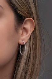 925 Ayar Gümüş Çizgili Tasarım 25 mm Halka Küpe thumbnail 2