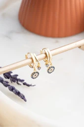 925 Ayar Gümüş Gold Mistik Topaz Taşlı 12 mm Nazar Küpe thumbnail 3