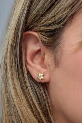 925 Ayar Gümüş Minimal Gold Tektaş Yıldız Küpe thumbnail 2