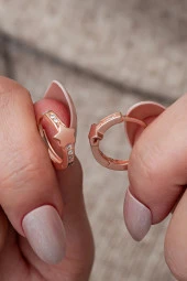 925 Ayar Gümüş Rose Kaplama Yıldız Detay 15 mm Halka Küpe thumbnail 1