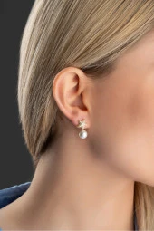 925 Ayar Gümüş Gold Kaplama İnci Detaylı Deniz Yıldızı Küpe thumbnail 1