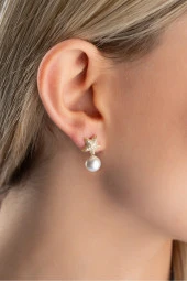 925 Ayar Gümüş Gold Kaplama İnci Detaylı Deniz Yıldızı Küpe thumbnail 2