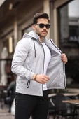 Siyah Şerit Detaylı Spor Model Kumaş Mont Gri Renk - 4