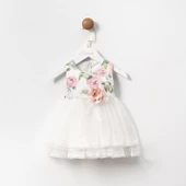 Kız Bebek Gül Desen Tül Etekli Bayramlık Elbise - 3
