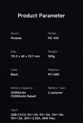 Mcdodo MC-4331 67W 20000mAh Ultra Mini Kablosuz Powerbank -Siyah - 6