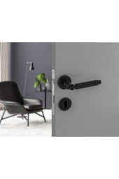 Hanedan Çizgili Rozetli Siyah Banyo Wc Kapı Kolu 1 Takım thumbnail 2