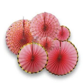 Kağıt Yelpaze Süs Varaklı Pembe Set 6 lı thumbnail 4