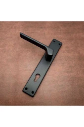 Zey Özel Tasarım Mat Siyah Kare Aynalı Yale Çelik Kapı Kolu Sol Basar Tek Yön thumbnail 1