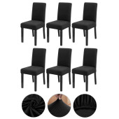 Bumedo Bambu Nano Kumaş Likralı Yıkanabilir 6'lı Sandalye Kılıfı Lastikli Sandalye Örtüsü (6 ADET) - Siyah - 1