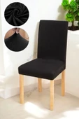 Bumedo Bambu Nano Kumaş Likralı Yıkanabilir 6'lı Sandalye Kılıfı Lastikli Sandalye Örtüsü (6 ADET) - Siyah - 2