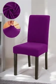 Bumedo Bambu Nano Kumaş Likralı Yıkanabilir 6'lı Sandalye Kılıfı Lastikli Sandalye Örtüsü (6 ADET) - Mürdüm - 2