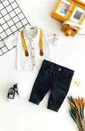 Neşeli Bebekler Pantolon Askılı Keten Pantolonlu Gömlekli Takım - 1