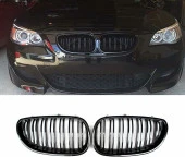 Bmw E60 çift çizgi ön panjur ızgara 2004-2009 arası parlak siyah thumbnail 1