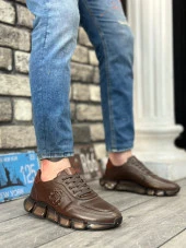 BA0338 İçi Dışı Hakiki Deri Rahat Taban Kahve Sneakers Casual Erkek Ayakkabı - 1
