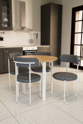 Evdemo  Trend Yuvarlak Mutfak Masa Takımı Atlantik Çam-Gri-Beyaz thumbnail 2