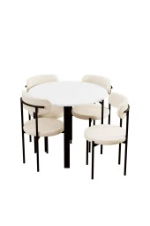 Evdemo  Trend Yuvarlak Mutfak Masa Takımı Beyaz-Krem-Siyah thumbnail 3