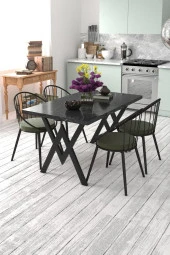 Evdemo Eylül 4 Kişilik Mutfak Masası Takımı Siyah Mermer Desen Haki thumbnail 1