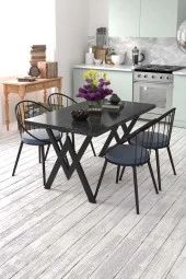 Evdemo  Eylül 4 Kişilik Mutfak Masası Takımı Siyah Mermer Desen Mavi thumbnail 1