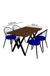 Evdemo  Eylül 4 Kişilik Mutfak Masası Takımı Siyah Mermer Desen Mavi thumbnail 2