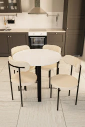 Evdemo  Trend Yuvarlak Mutfak Masa Takımı Beyaz-Krem-Siyah thumbnail 1