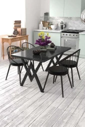 Evdemo  Eylül 4 Kişilik Mutfak Masası Takımı Siyah Mermer Desen Si thumbnail 1
