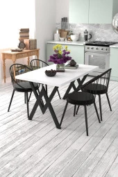 Evdemo  Eylül 4 Kişilik Mutfak Masası Takımı Beyaz Siyah thumbnail 1