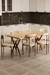 Evdemo Trend 6 Kişilik Mutfak Masa Takımı Atlantik Çam-Krem-Kahve thumbnail 5
