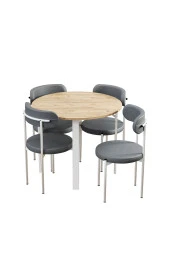 Evdemo  Trend Yuvarlak Mutfak Masa Takımı Atlantik Çam-Gri-Beyaz thumbnail 3