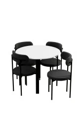 Evdemo  Trend Yuvarlak Mutfak Masa Takımı Beyaz-Siyah-Siyah thumbnail 3