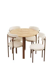 Evdemo  Trend Yuvarlak Mutfak Masa Takımı Atlantik Çam-Krem-Kahve thumbnail 3