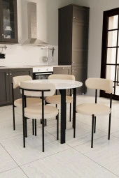 Evdemo  Trend Yuvarlak Mutfak Masa Takımı Beyaz-Krem-Siyah thumbnail 2