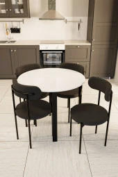 Evdemo  Trend Yuvarlak Mutfak Masa Takımı Beyaz-Siyah-Siyah thumbnail 1