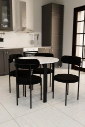 Evdemo  Trend Yuvarlak Mutfak Masa Takımı Beyaz-Siyah-Siyah thumbnail 2