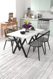 Evdemo  Eylül 4 Kişilik Mutfak Masası Takımı Beyaz Gri thumbnail 1