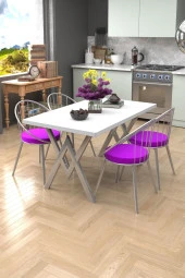 Evdemo  Eylül Silver 4 Kişilik Mutfak Masası Takımı Beyaz Mor thumbnail 1