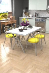 Evdemo Eylül Silver 4 Kişilik Mutfak Masası Takımı Beyaz Sarı thumbnail 1