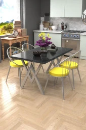 Evdemo  Mermer Sarı Eylül Silver 4 Kişilik Mutfak Masası Takımı thumbnail 1