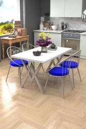 Evdemo  Eylül Silver 4 Kişilik Mutfak Masası Takımı Beyaz Lacivert thumbnail 1