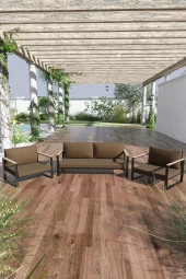 Evdemo  Kobalt Bahçe Balkon Oturma Takımı 2+1+1 Kahve - 1