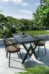 Evdemo  Eylül 4 Kişilik Balkon Bahçe Masa Takımı Siyah - Kahve thumbnail 1