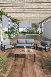 Evdemo  Kobalt Bahçe Balkon Oturma Takımı Sehpalı 2+1+1 Gri - 1