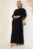 Önü Yarım Düğmeli Kat Kat Elbise Siyah thumbnail 1