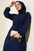Önü Yarım Düğmeli Kat Kat Elbise Lacivert - 2