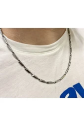 Singapur Kalın Erkek Çelik Zincir Silver Renk Kolye 50 Cm - 1