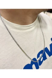 Erkek Çelik Zincir Silver Renk İtalyan Yassı Kolye 60 Cm - 1