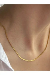 Unisex 75 Cm Ince Yassı Italyan Zincir Kolye Çelik Kararma Yapmaz - 1