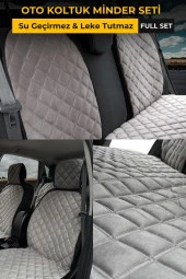 Su Geçirmez & Terletmez Sırtlı Oto Koltuk Minder Seti-Koltuk Koruma Kılıfı (Full Set)-Gri thumbnail 1