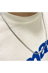 Erkek Çelik Zincir Silver Renk İtalyan Yassı Kolye 60 Cm - 3