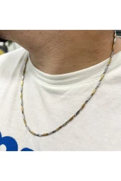 Singapur Erkek Çelik Zincir Gold Silver Renk Kolye 55 Cm - 1